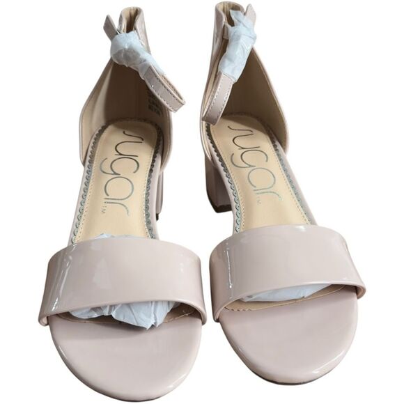 Sugar Noelle Low Patent Nude Open Toe Strappy 2 Inch Block Heels. 8. NEW IN BOX. - Picture 2 of 6